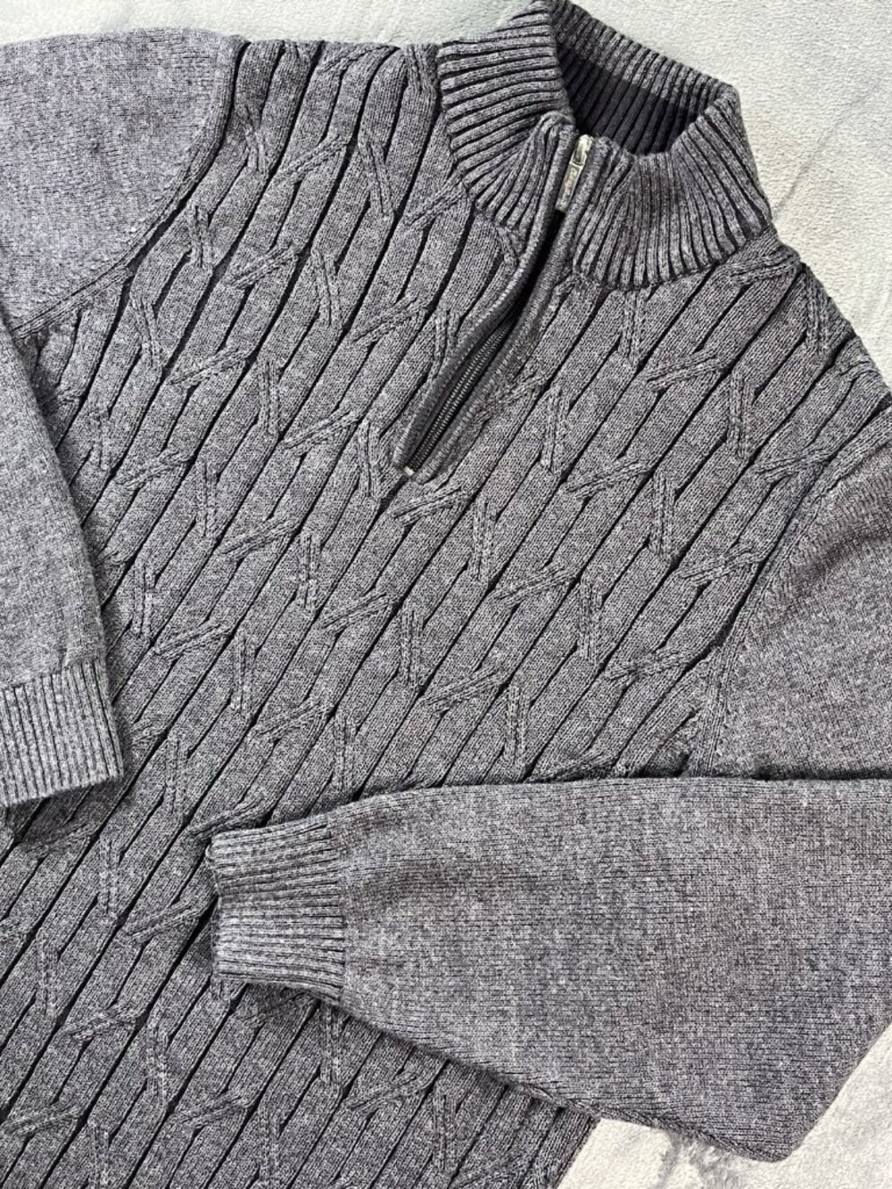 Tommy Bahama Sweater Gray 1/4 Zip Cable Knit 100% Cotton Mens XL Casual